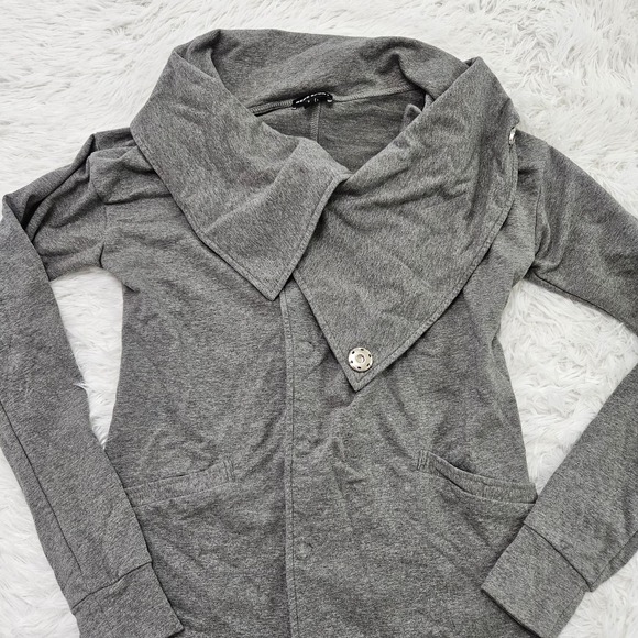 BEBE Sport Sz S Gray Longline Button Up Funnel Neck Cozy Athleisure Jacket - Picture 3 of 7